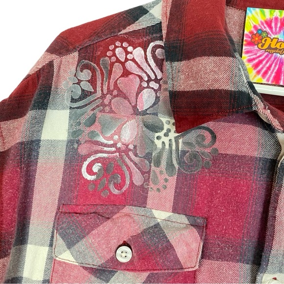 Britney Spears Flannel Shirt Unisex Large Red Plaid Button Down Handmade Upcycle - Picture 5 of 13
